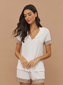 PIJAMA FEMININO CAMISARIA MANGA CURTA COM RENDA