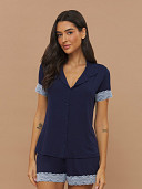 PIJAMA FEMININO CAMISARIA MANGA CURTA COM RENDA