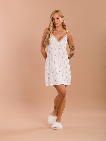 PIJAMA FEMININO CAMISOLA ALÇA COM DETALHE EM RENDA