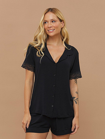 PIJAMA FEMININO CAMISARIA MANGA CURTA COM RENDA