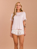 PIJAMA FEMININO SHORT DOLL MANGA CURTA DETALHES EM RENDA