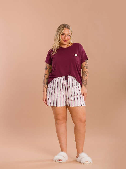 PIJAMA FEMININO PLUS SIZE SHORT DOLL MANGA CURTA