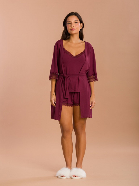 PIJAMA FEMININO ROBE COM DETALHE EM RENDA