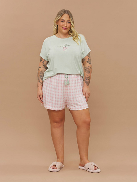 PIJAMA FEMININO SHORT DOLL MANGA CURTA PLUS SIZE
