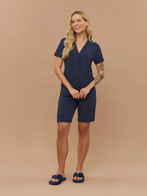 PIJAMA FEMININO CAMISARIA MANGA CURTA COM CALÇA CAPRI