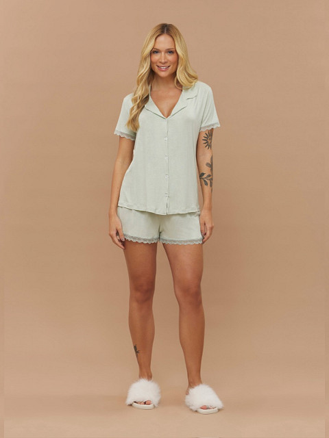 PIJAMA FEMININO CAMISARIA MANGA CURTA COM RENDA