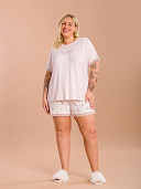 PIJAMA FEMININO PLUS SIZE SHORT DOLL MANGA CURTA DETALHES EM RENDA