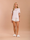 PIJAMA FEMININO SHORT DOLL MANGA CURTA DETALHES EM RENDA