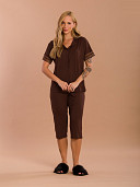 PIJAMA FEMININO CAMISARIA CURTA COM CAPRI COM DETALHES EM RENDA