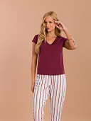 PIJAMA FEMININO MANGA CURTA COM DETALHES EM RENDA E CALÇA