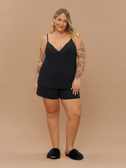 PIJAMA FEMININO SHORT DOLL ALÇA PLUS SIZE COM RENDA
