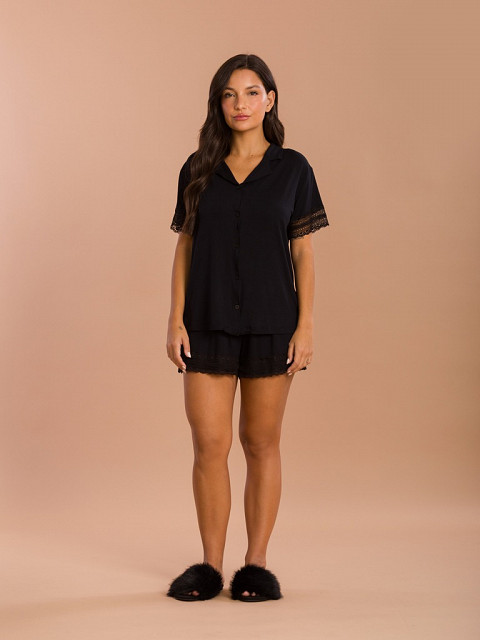 PIJAMA FEMININO SHORT DOLL ALÇA COM DETALHES EM RENDA