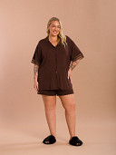 PIJAMA FEMININO PLUS SIZE CAMISARIA CURTA COM DETALHES EM RENDA