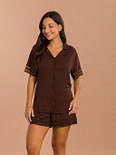 PIJAMA FEMININO CAMISARIA CURTA COM DETALHES EM RENDA