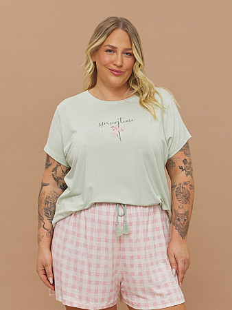 PIJAMA FEMININO SHORT DOLL MANGA CURTA PLUS SIZE
