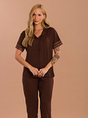 PIJAMA FEMININO CAMISARIA CURTA COM CAPRI COM DETALHES EM RENDA