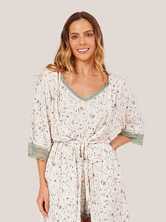 PIJAMA FEMININO ROBE COM DETALHES EM RENDA