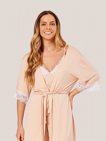 PIJAMA FEMININO ROBE COM DETALHES EM RENDA