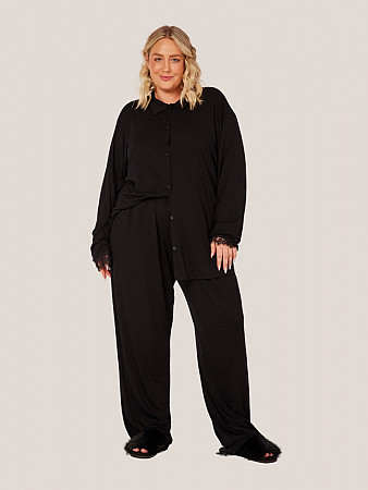 PIJAMA FEMININO CAMISARIA LONGO COM DETALHES EM RENDA PLUS SIZE